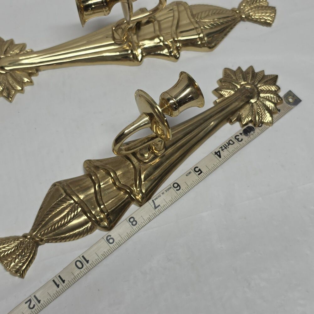 Vintage Hollywood Regency Brass Wall Candle Holder 12" Set Of 2 French Empire - Picture 7 of 8